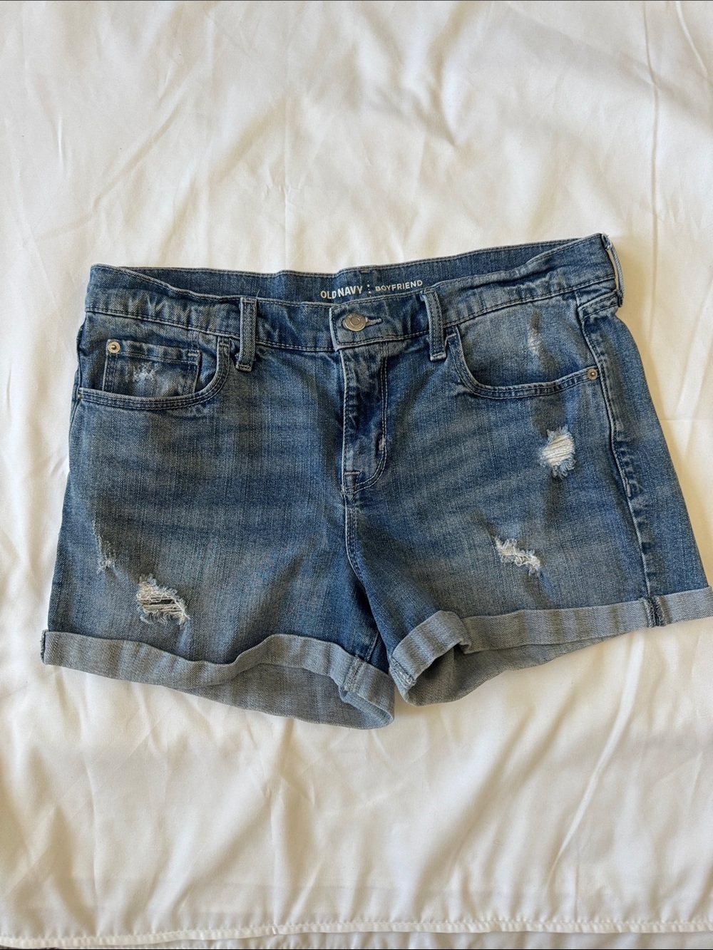 Old Navy Medium Blue Distressed Rolled-Hem Jean Shorts